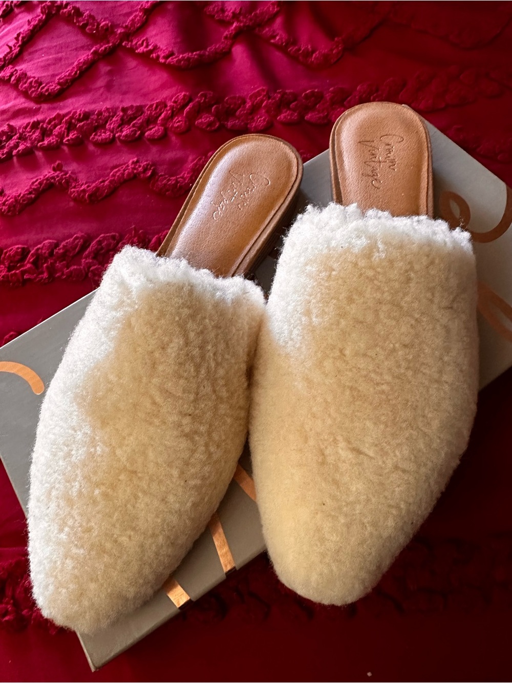 Crown Vintage Cream Faux-Shearling Slip-On Mules